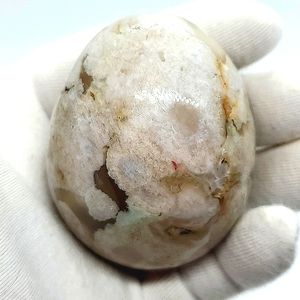 Sakura aka FLOWER Agate Egg Shape Palm Stone Gemstone #0074